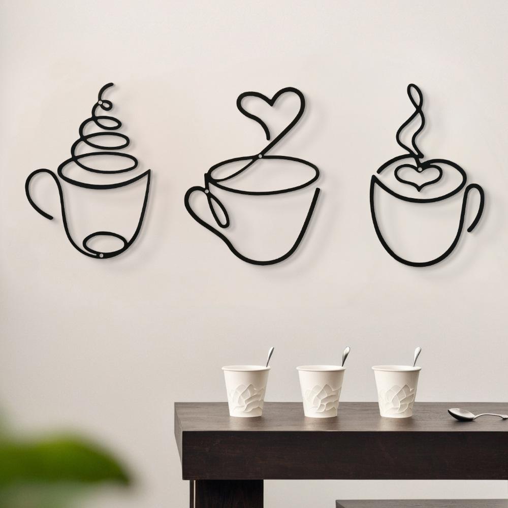 Art Craft Cafe - 3個セット クリエイティブコーヒーウォールハンギングファッションセット、カフェ装飾ホームアイアンアートクラフト、屋内壁装飾メタルハンギング