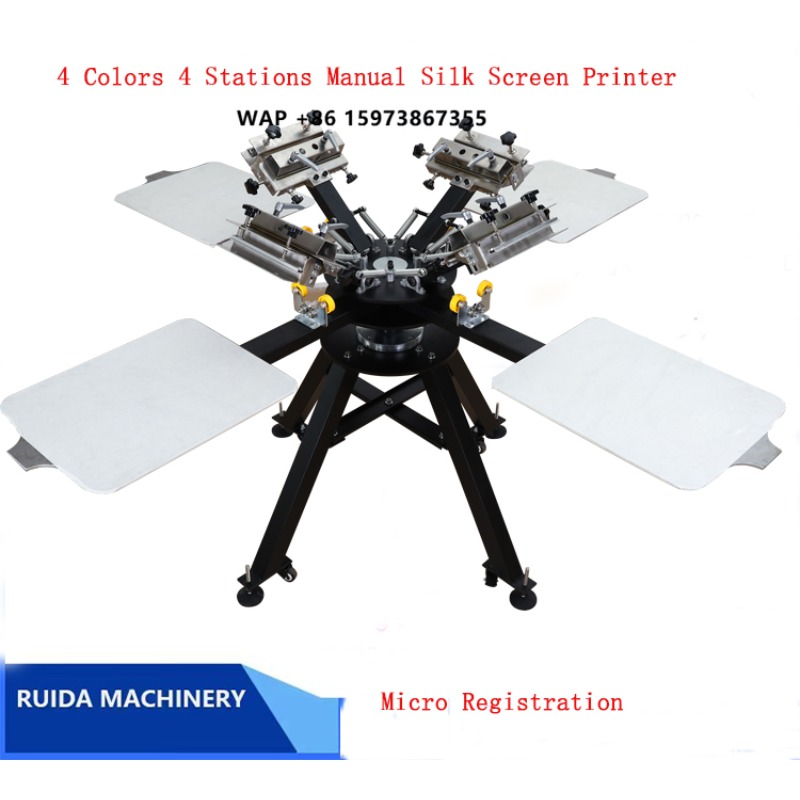 Silk Screen Printing - ロータリー式織物印刷機 4色4テーブル シルクスクリーン印刷機 衣類プレス印刷機