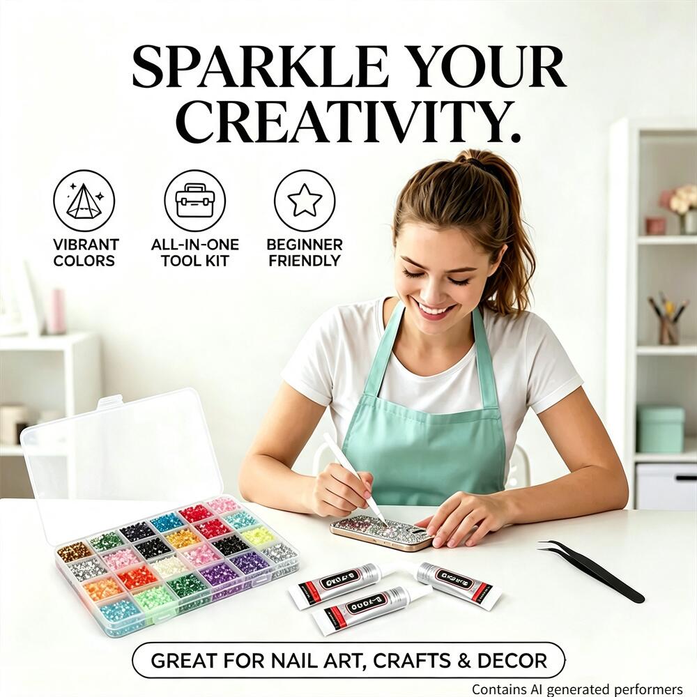 Art Craft Glue - マルチカラー3mmフラットバックレジンラインストーンキット、ジェリーダイヤモンド、ツール、ピンセット、ピックペン、接着剤付き、ネイルアート、スマホケース、DIYクラフト用
