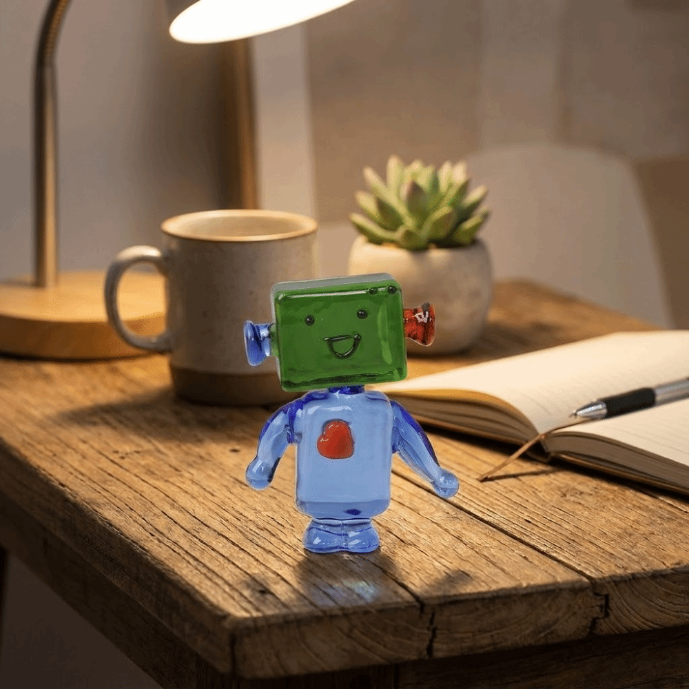 Art Craft Robot - かわいいカラフルな顔のロボット装飾品透明アートクラフト手作りガラス漫画メガネロボット置物ギフト