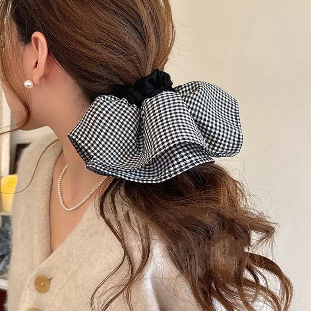 特大チェック柄ヘアネクタイ弾性バンド女性の新 2025 ハイ - Art And Craft Hair のレビューと価格