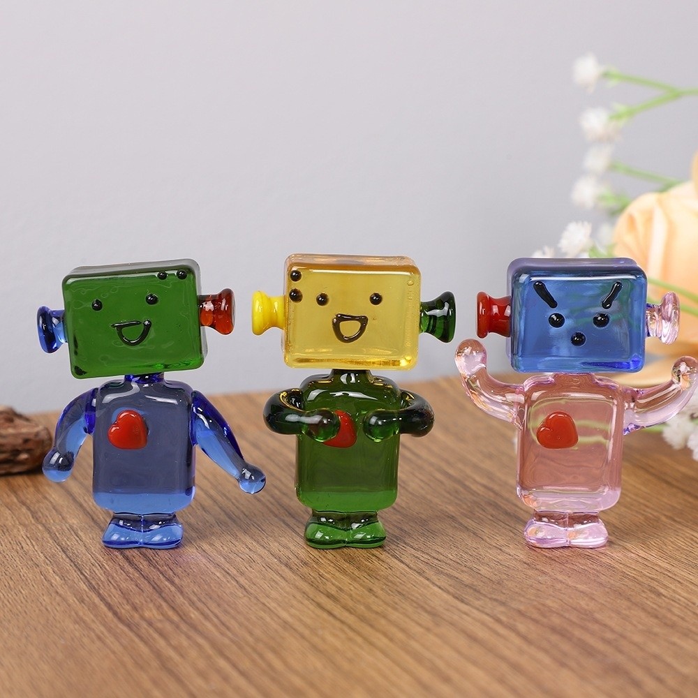 かわいいカラフルな顔のロボット装飾品漫画透明手作りガラスアー - Art Craft Robot のレビューと価格