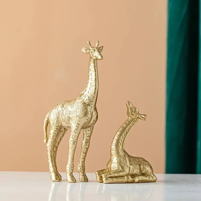 2個/セット キリンの置物、金色の彫像アートクラフト、本棚、 - Art Craft Cafe のレビューと価格