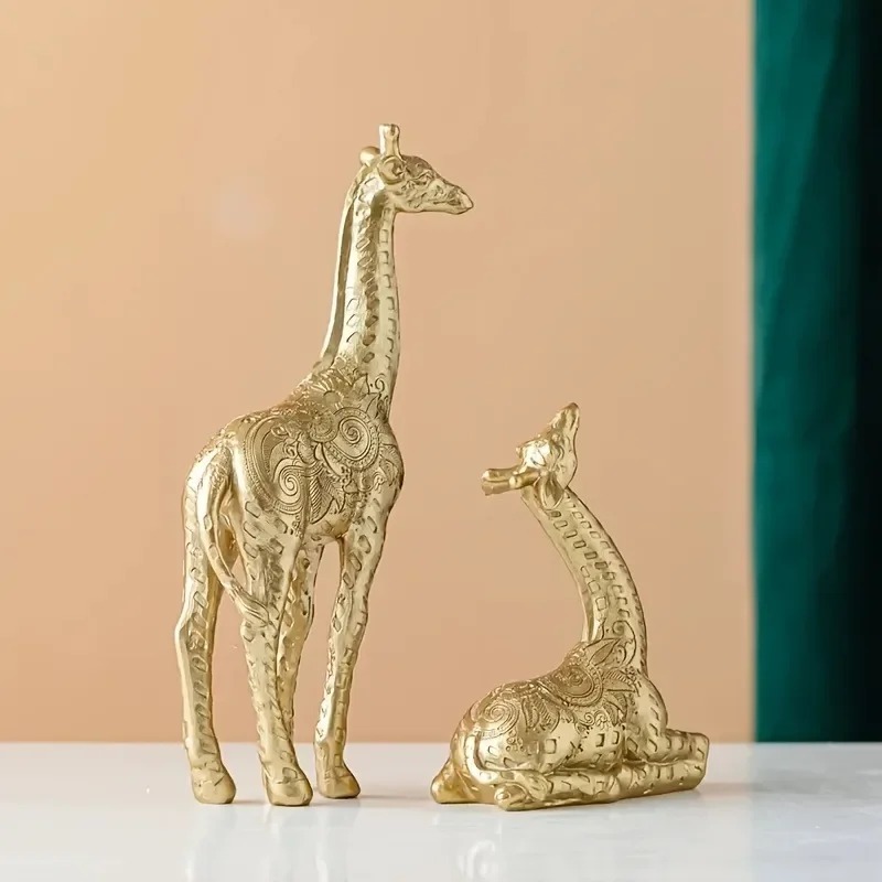 2個/セット キリンの置物、金色の彫像アートクラフト、本棚、 - Art Craft Cafe のレビューと価格