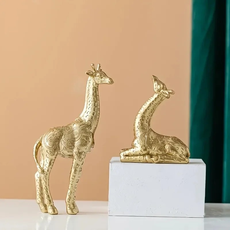 2個/セット キリンの置物、金色の彫像アートクラフト、本棚、 - Art Craft Cafe のレビューと価格