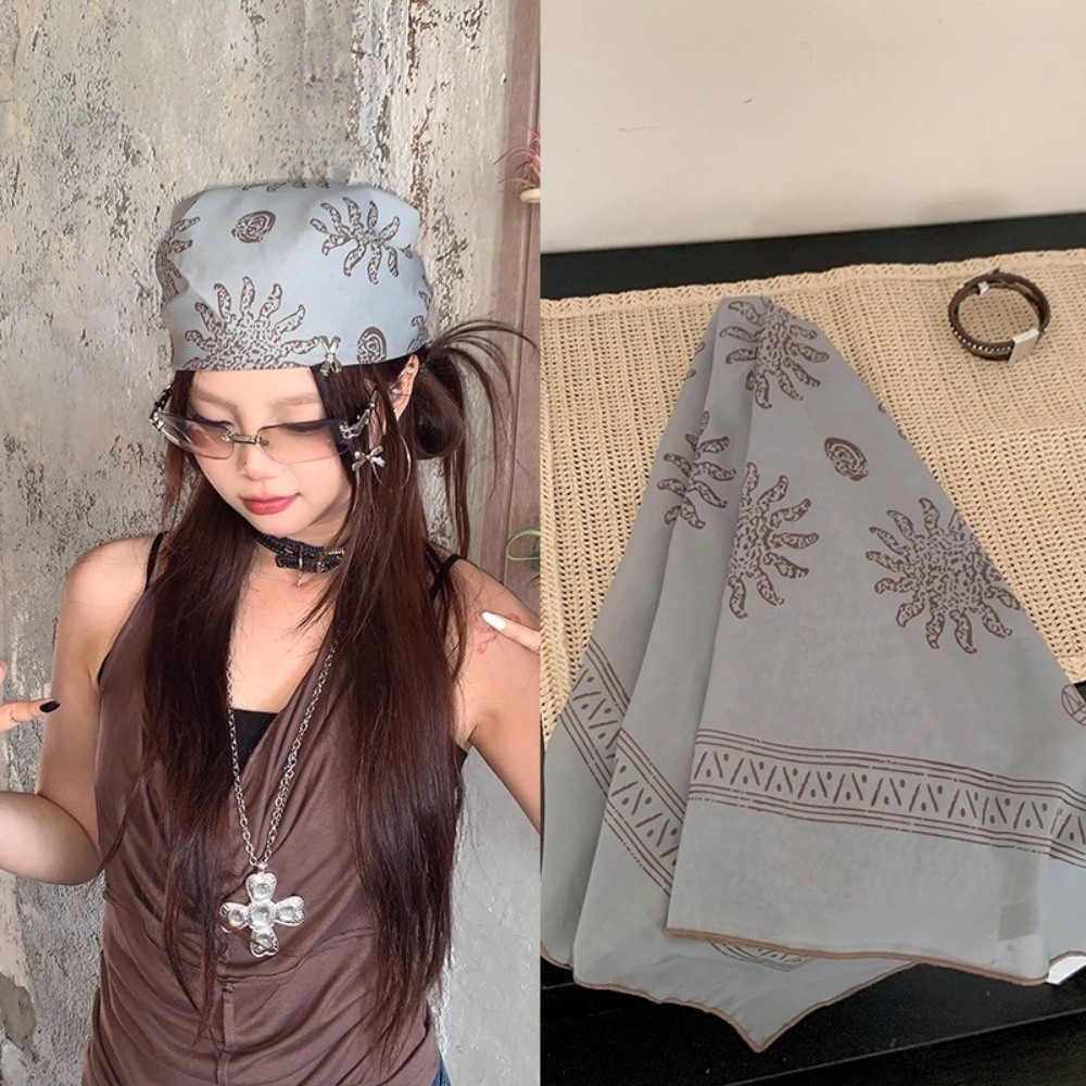 レトロフラワースクエアヘッドスカーフ Y2K ヒップホッププ - Art And Craft Hair のレビューと価格