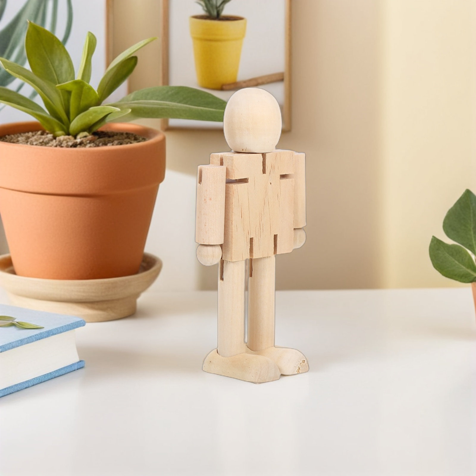 木製ロボット人形 4個セット。未塗装で、関節が動くので、DI - Art Craft Robot のレビューと価格