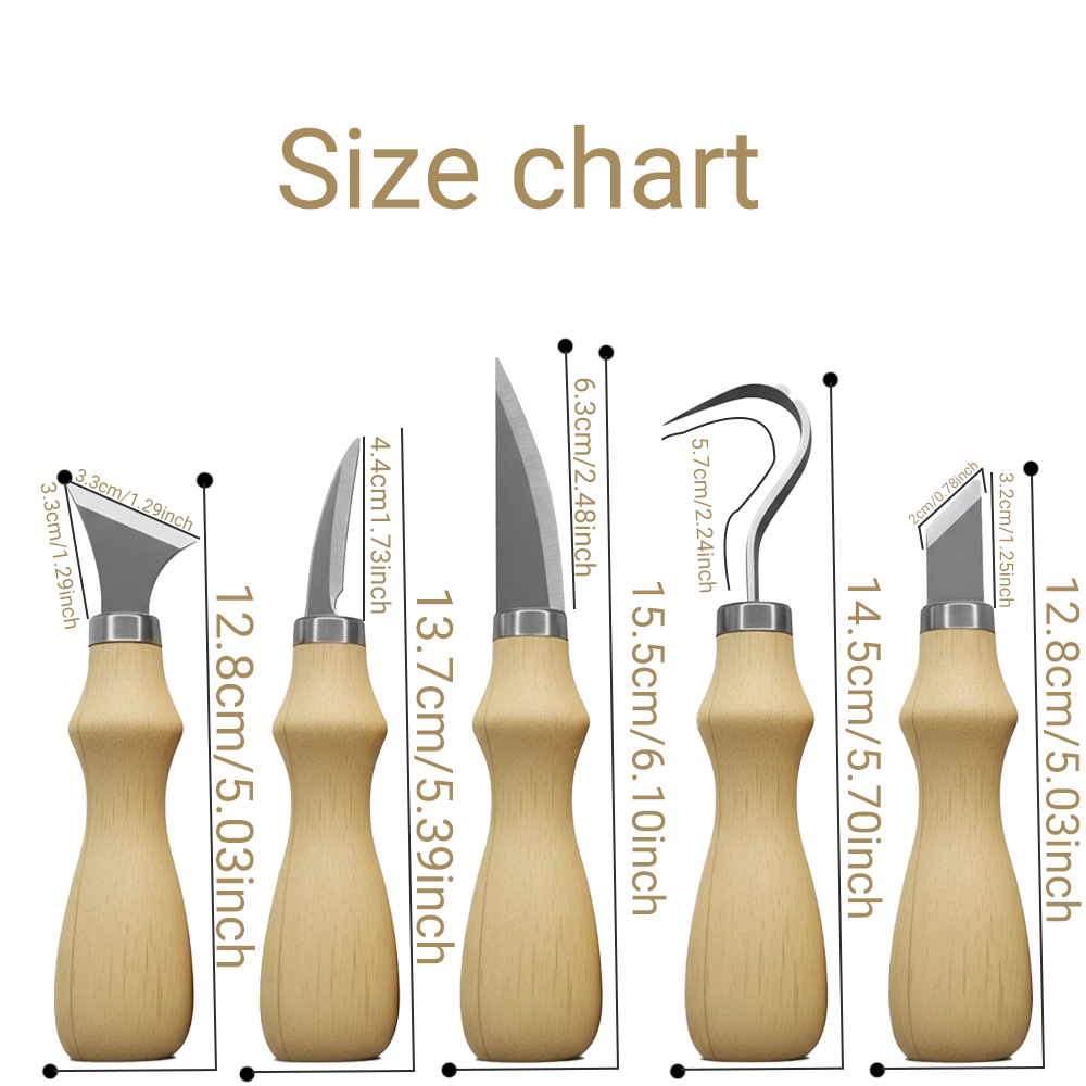 5本セットの木彫り工具。天然オーク材のハンドルと湾曲した刃が - Art Craft Tools のレビューと価格